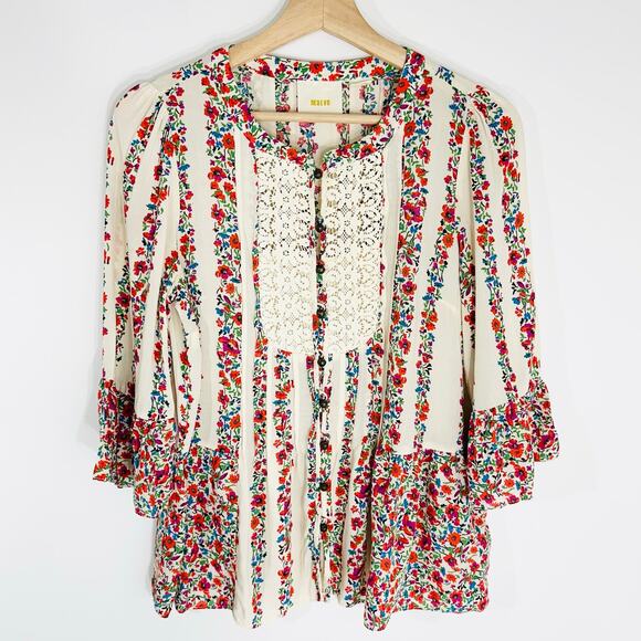 Anthropologie Maeve Hiver Peasant Blouse Floral | Cream Red | SZ 6 - Picture 3 of 11